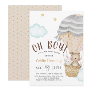 Oh Boy Woodland Teddy Bear Baby Shower Invitation
