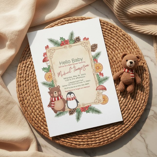 Oh Boy Woodland Winter Baby Shower Invitation (Creator Uploaded)