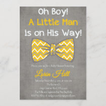 Oh Boy yellow grey bow tie baby shower invitation