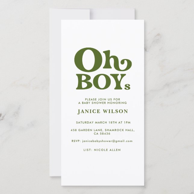 Oh Boys Baby Shower Invitation (Front)