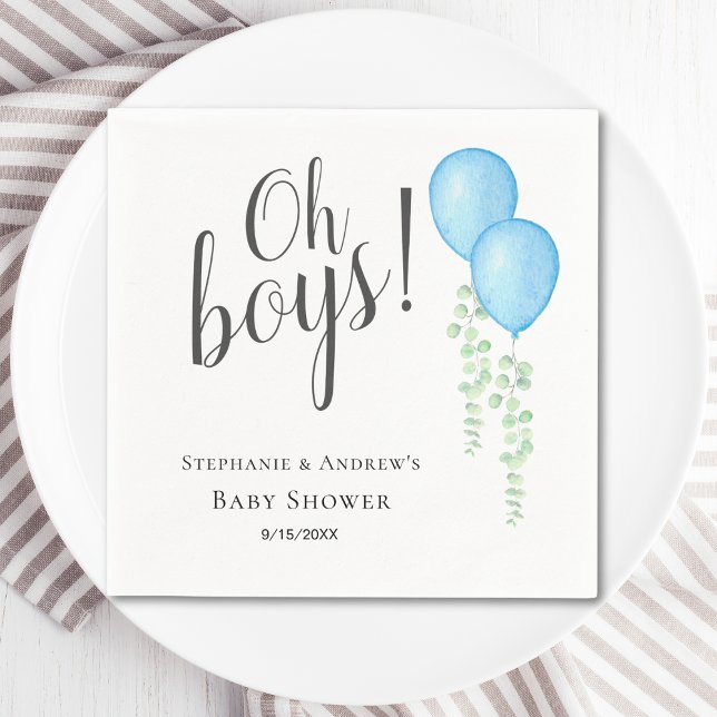 Oh Boys Blue Balloon Twin Boys Baby Shower  Napkins (Creator Uploaded)