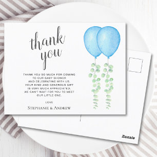 Oh Boys Blue Balloon Twins Baby Shower Thank You Postcard