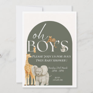 Oh Boy's Safari Animals Baby Shower Invitation 