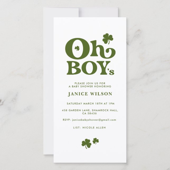 Oh Boy's St. Patrick's Day Baby Shower Invitation (Front)