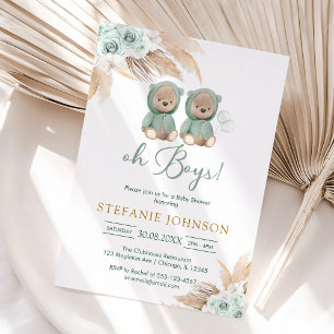 Oh Boys Teddy Bear Baby Shower Invitation