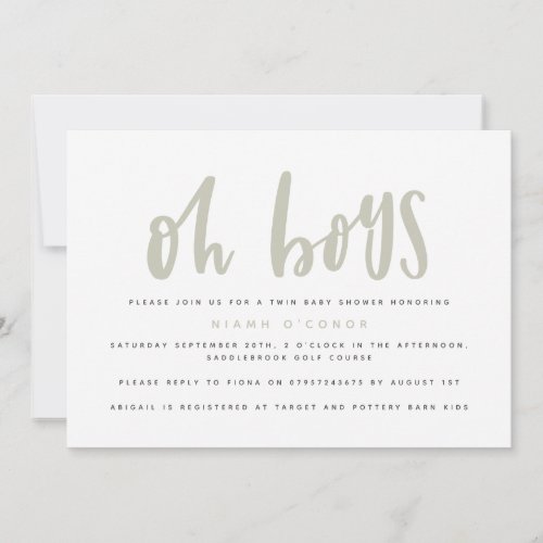 Oh boys twin baby shower holiday card