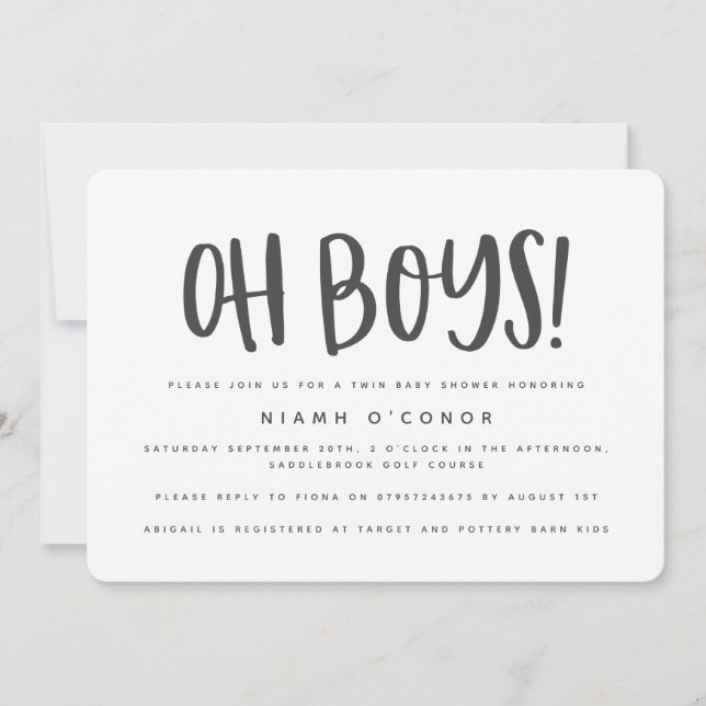 Oh boys twin baby shower invitation (Front)