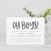 Oh boys twin baby shower invitation (Standing Front)