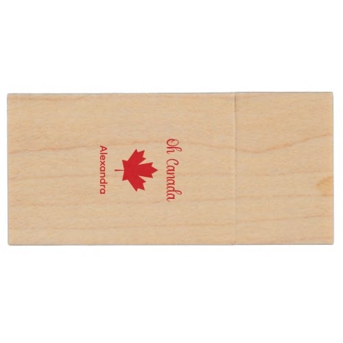 Oh Canada  Elegant Red Maple Leaf Wood Flash Drive