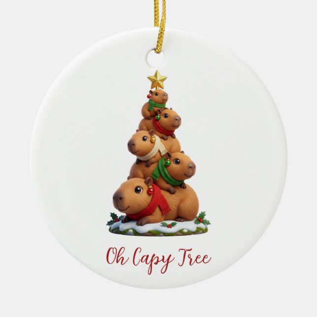 Oh Capy Tree Capybara Christmas Tree Stack Ceramic Ornament (Front)