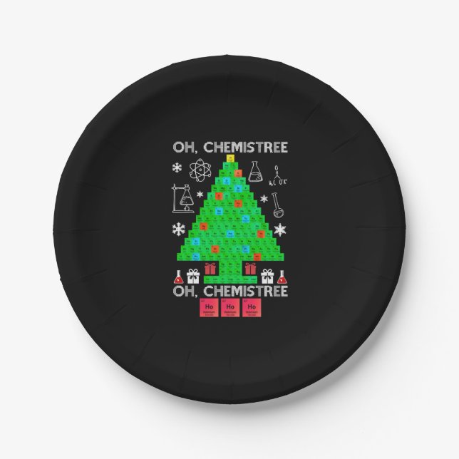 Oh Chemistree Chemist Tree Funny Science Christmas Paper Plates (Front)