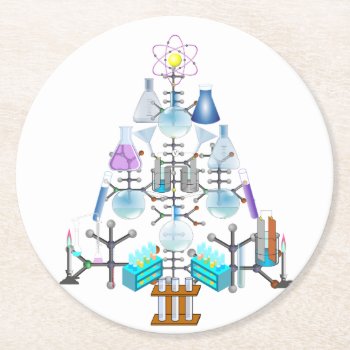 Oh Chemistry  Oh Chemist Tree Round Paper Coaster by I_Love_Xmas at Zazzle
