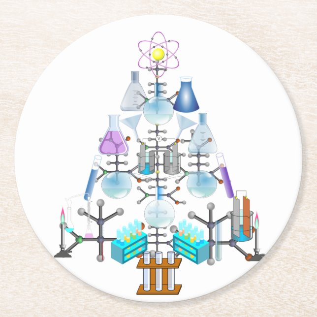 Oh Chemistry, Oh Chemist Tree Round Paper Coaster (Front)