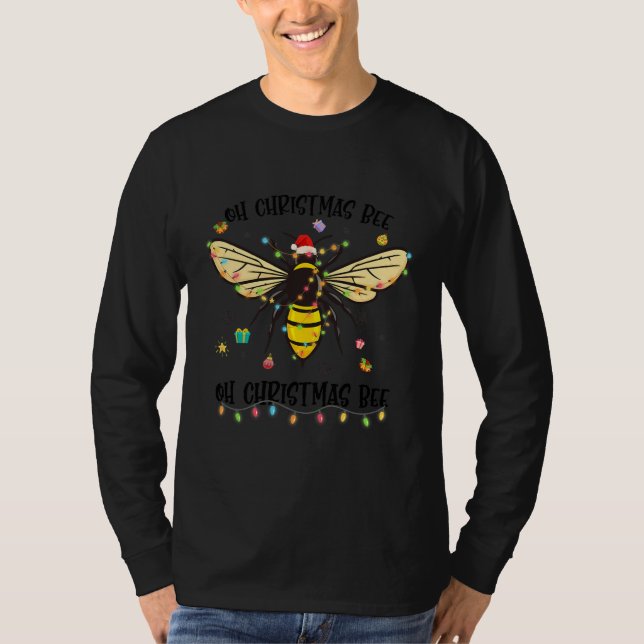 Oh Christmas Bee Santa Hat Light Christmas  T-Shirt (Front)