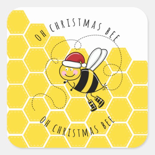 oh christmas bee tree cute funny pun card square sticker