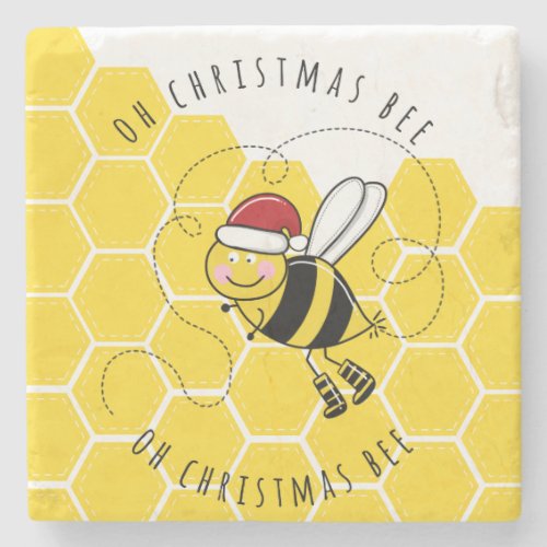 oh christmas bee tree cute funny pun card stone coaster