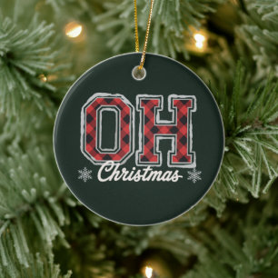 Oh Christmas Holiday Buffalo Plaid Family Party Ceramic Ornament