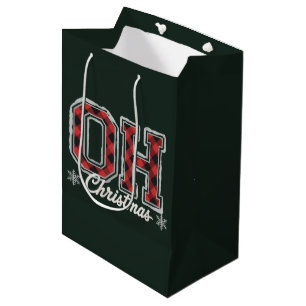 Oh Christmas Holiday Buffalo Plaid Family Party Medium Gift Bag