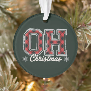 Oh Christmas Holiday Buffalo Plaid Family Party Ornament