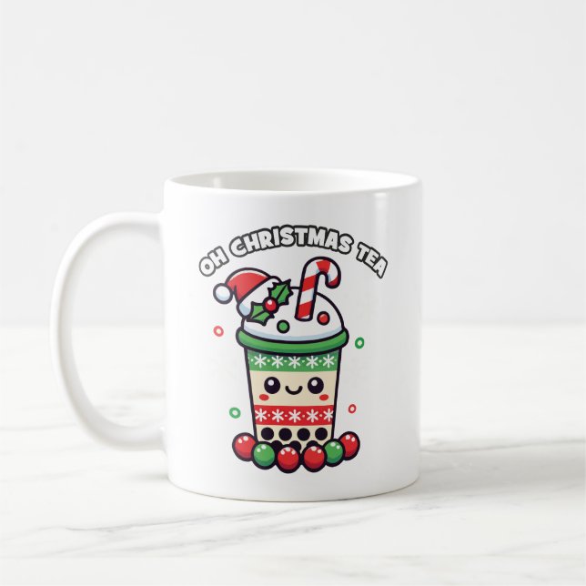 Oh Christmas Tea - Funny Boba Holiday Bubble Tea Coffee Mug (Left)