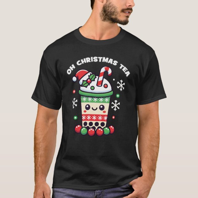 Oh Christmas Tea - Funny Boba Holiday Bubble Tea T-Shirt (Front)