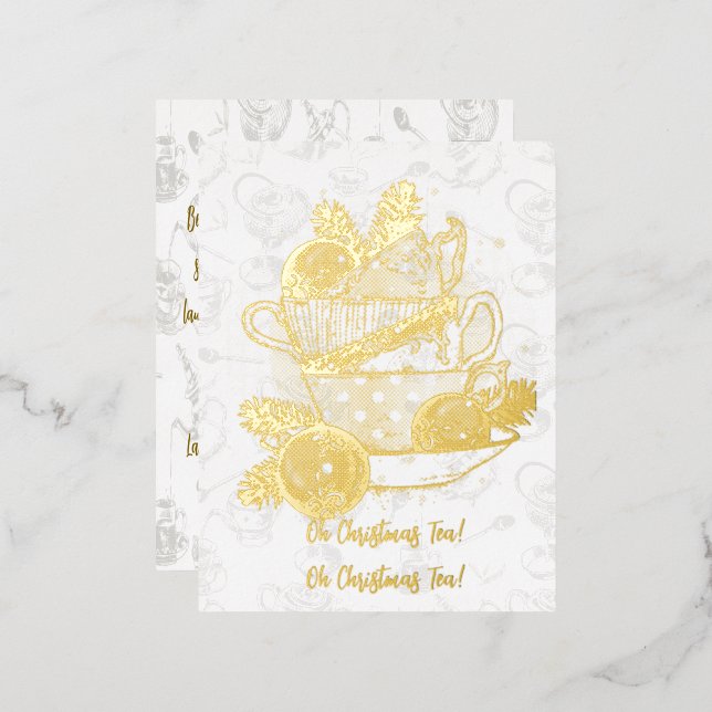 Oh Christmas Tea!  Oh Christmas Tea! Foil Holiday Postcard (Front/Back)