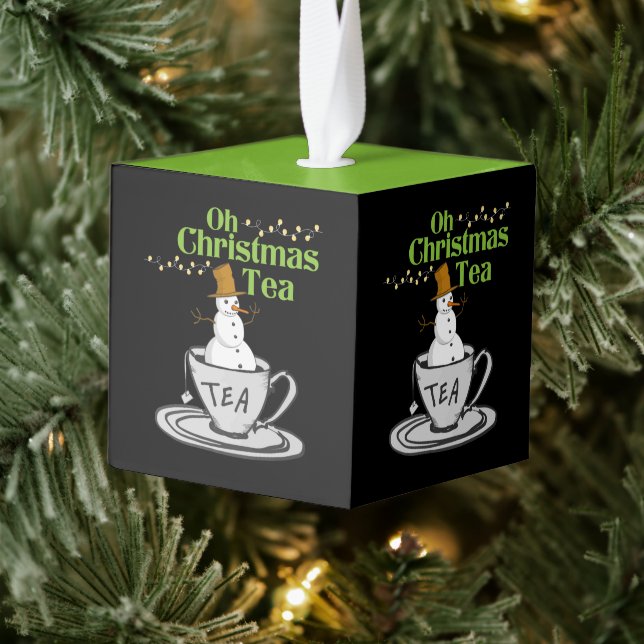 Oh Christmas Tea - Tea Lover Xmas Holiday Cube Ornament (Tree)