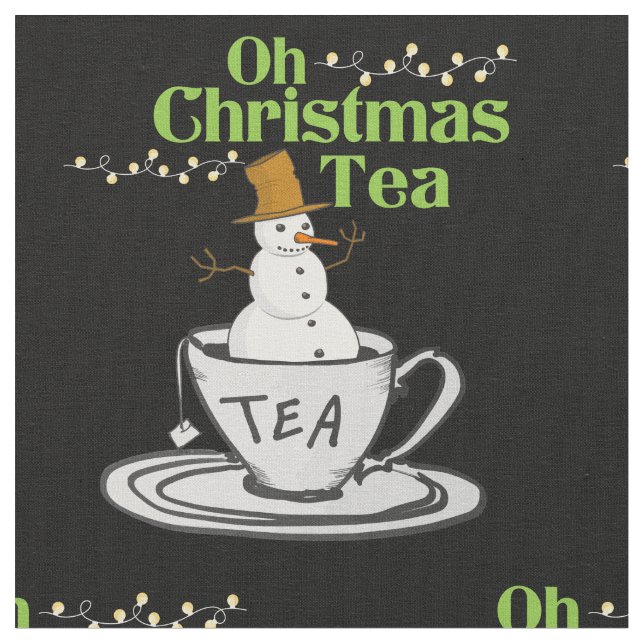 Oh Christmas Tea - Tea Lover Xmas Holiday Fabric (Close Up)