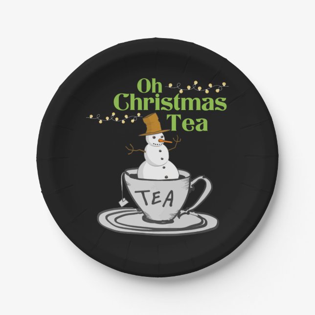 Oh Christmas Tea - Tea Lover Xmas Holiday Paper Plates (Front)