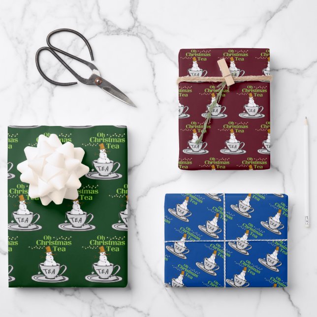 Oh Christmas Tea - Tea Lover Xmas Holiday Wrapping Paper Sheets (Front)