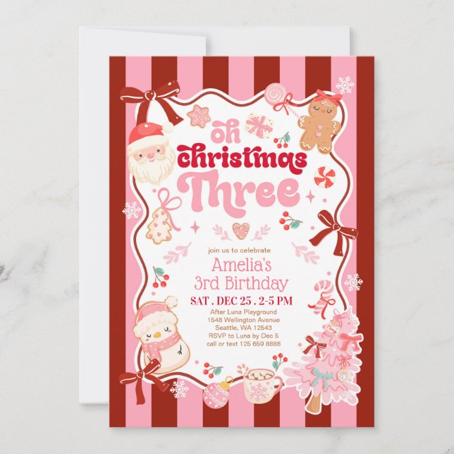Oh Christmas Three 3rd Birthday Invitation (Front)