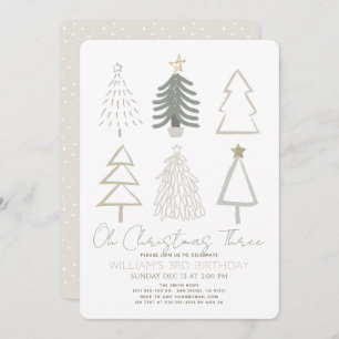 Oh Christmas Three Boho Green Trees 3rd Birthday Invitation