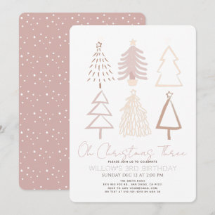 Oh Christmas Three Boho Pink Trees 3rd Birthday Invitation