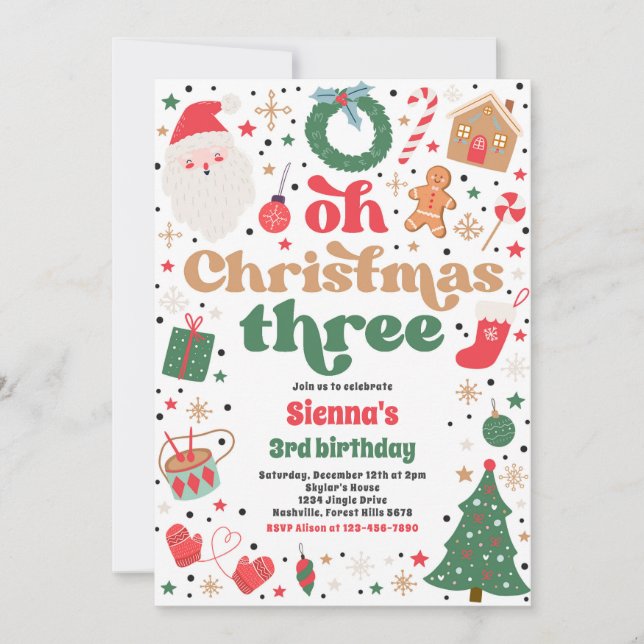 Oh Christmas Three Christmas 3rd Birthday Party Invitation (Front)