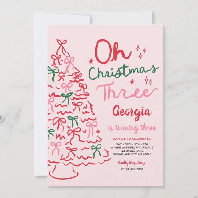 Oh Christmas Three Coquette Christmas 3rd Birthday Invitation (Front)