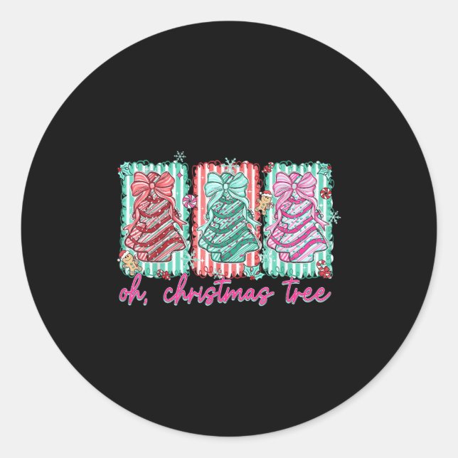 Oh Christmas Tree Cakes Debbie Becky Jen Cake Love Classic Round Sticker (Front)