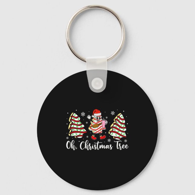 Oh Christmas Tree Cakes Debbie Becky Jen Cake Love Keychain (Front)