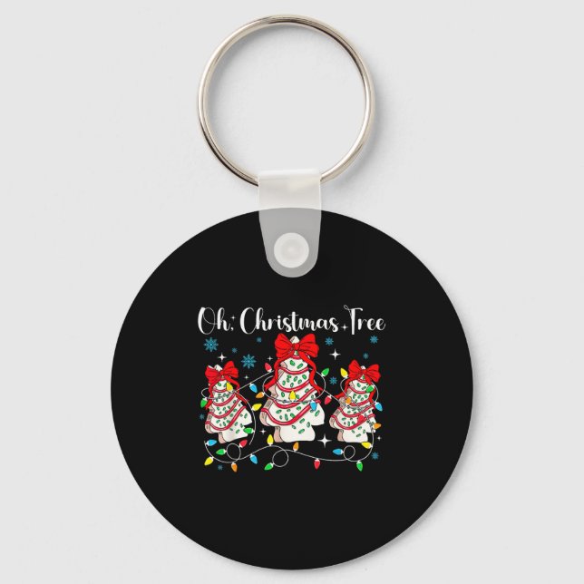 Oh Christmas Tree Cakes Debbie Becky Jen Cake Love Keychain (Front)