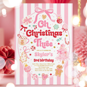 Oh Christmas Tree Coquette Bow 3rd Birthday Invitation