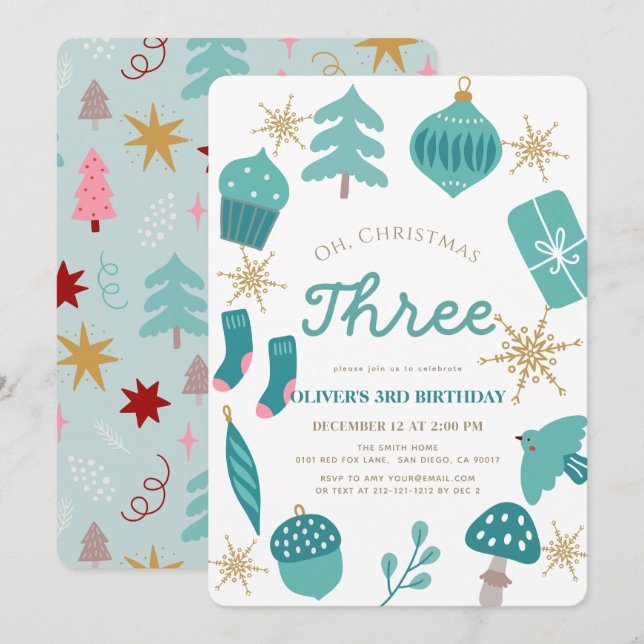 Oh Christmas Tree Holiday Green 1st Birthday Invitation (Front/Back)