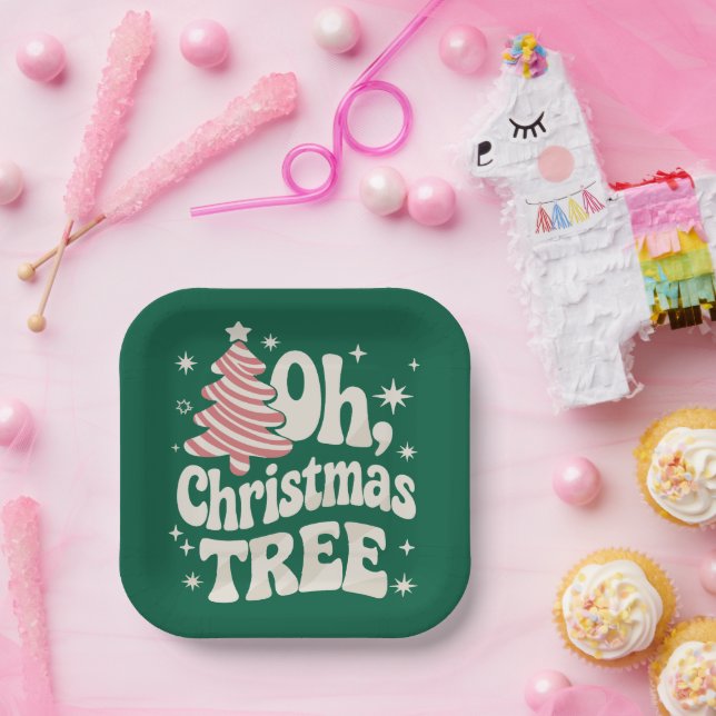 Oh Christmas Tree Light Merry Christmas Xmas  Paper Plates (Party)