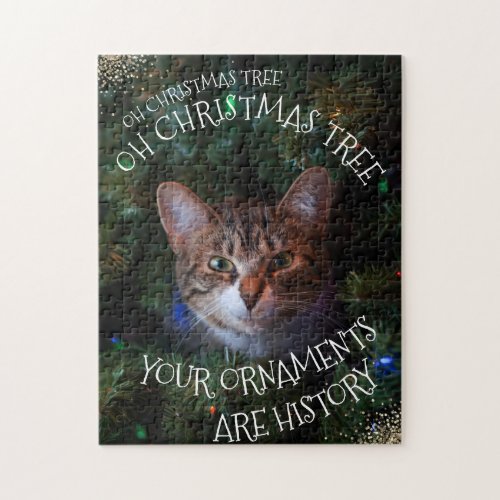 Oh Christmas Tree Mischievous Grin Kitty Funny Cat Jigsaw Puzzle
