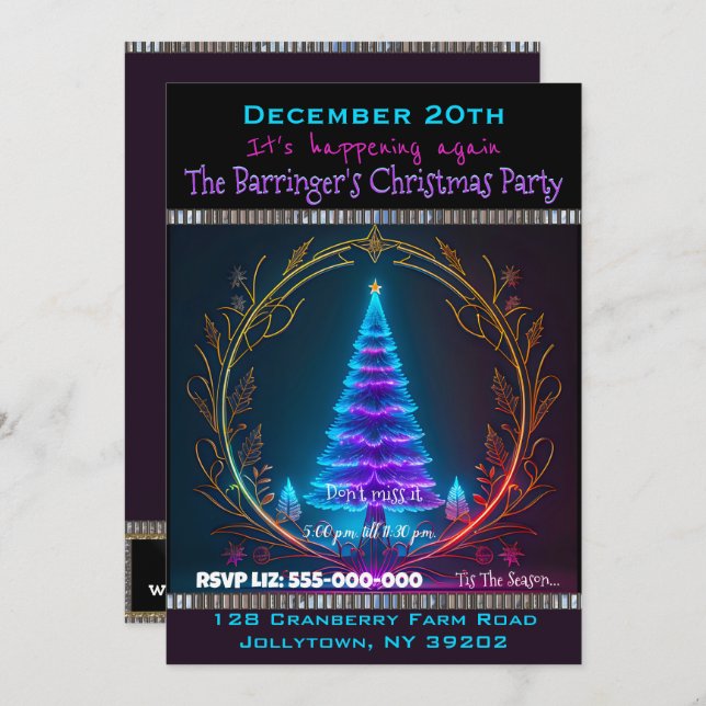 Oh Christmas Tree Party Time  Invitation (Front/Back)