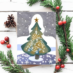Oh Christmas Tree   Watercolor Winter Painting Postcard