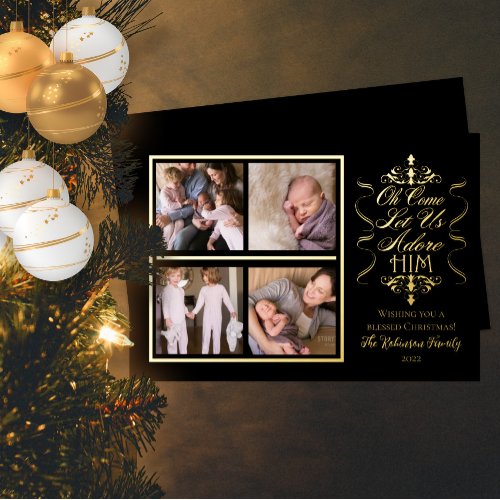 Oh Come Let Us Adore Him 4 Photo Christmas Foil Ho Foil Holiday Card