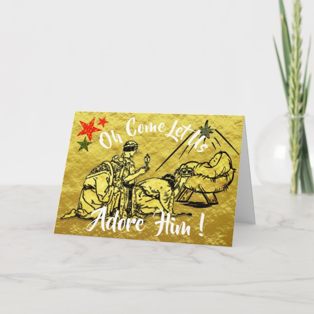 Oh Come Let us Adore Him Baby Jesus Christmas Holiday Card (Front)