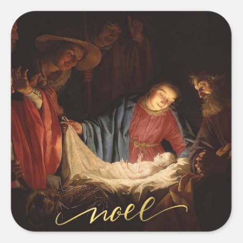 Oh Come Let Us Adore Him Baby Jesus Nativity Square Sticker