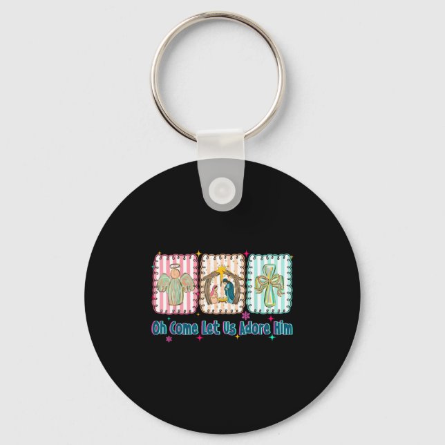 Oh Come Let Us Adore Him Christian Christmas Coque Keychain (Front)