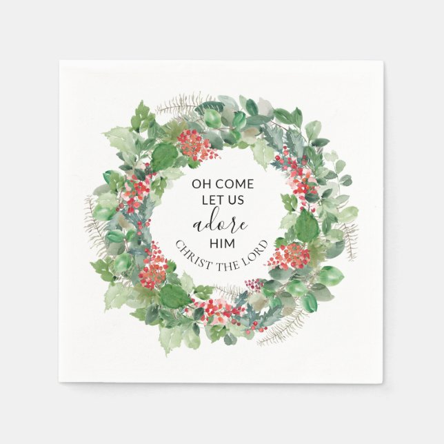 Oh Come Let Us Adore Him Christian Christmas Napkins (Front)