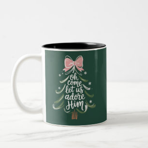 Oh Come Let Us Adore Him Christian Xmas Religious Two-Tone Coffee Mug